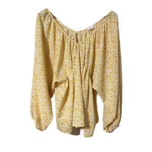 Bucket List Yellow Floral Print Long Sleeve Peasant Blouse Top Made in USA